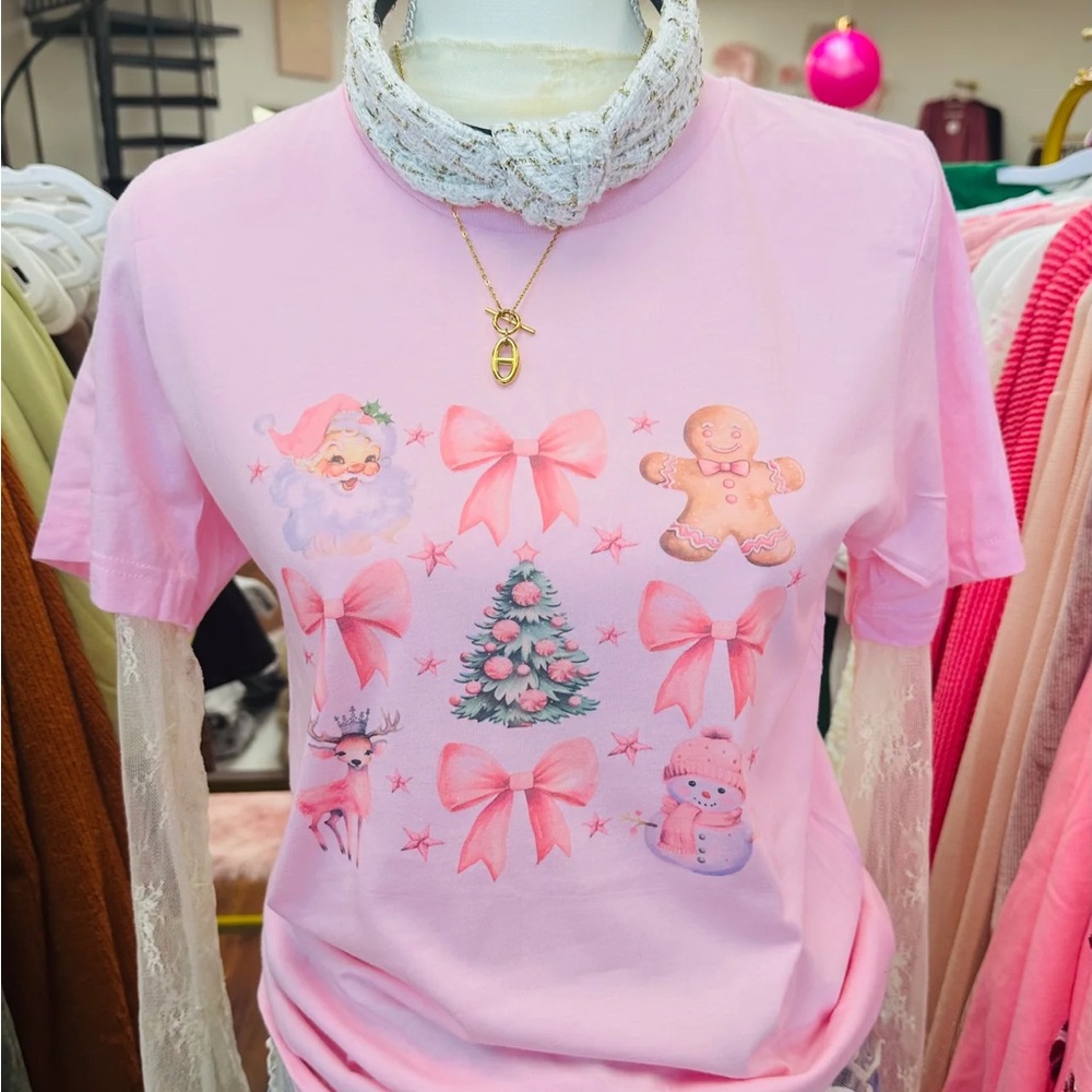 Pink Christmas Graphic T-Shirt